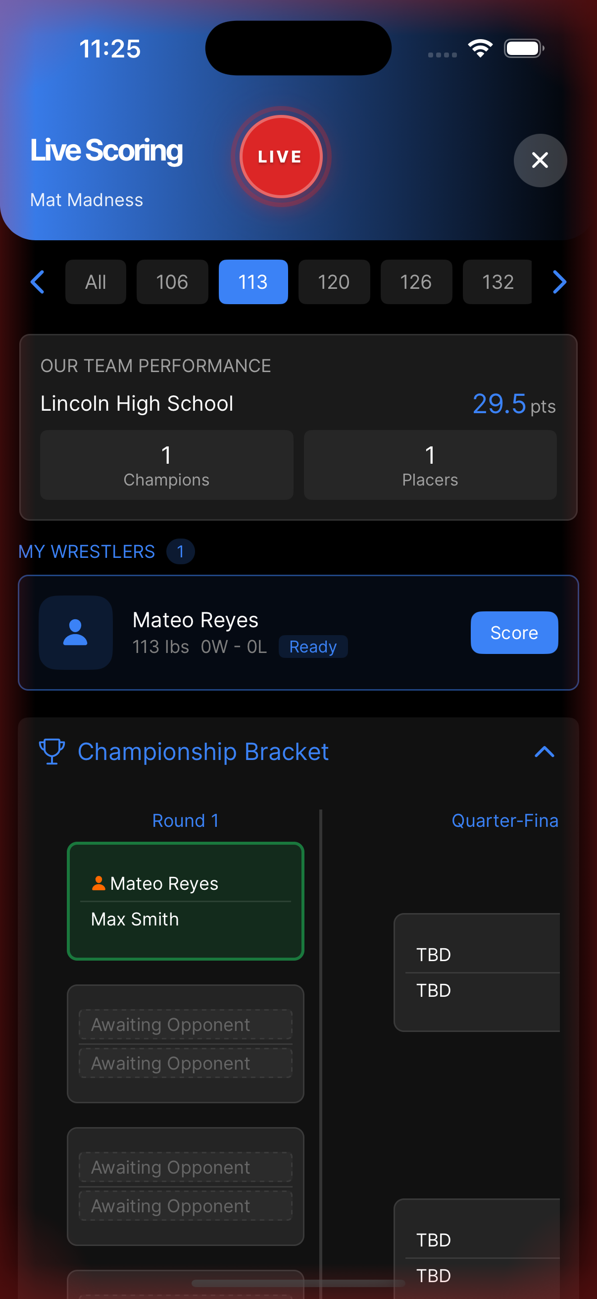 WrestlingT live match tracking, match-by-match results