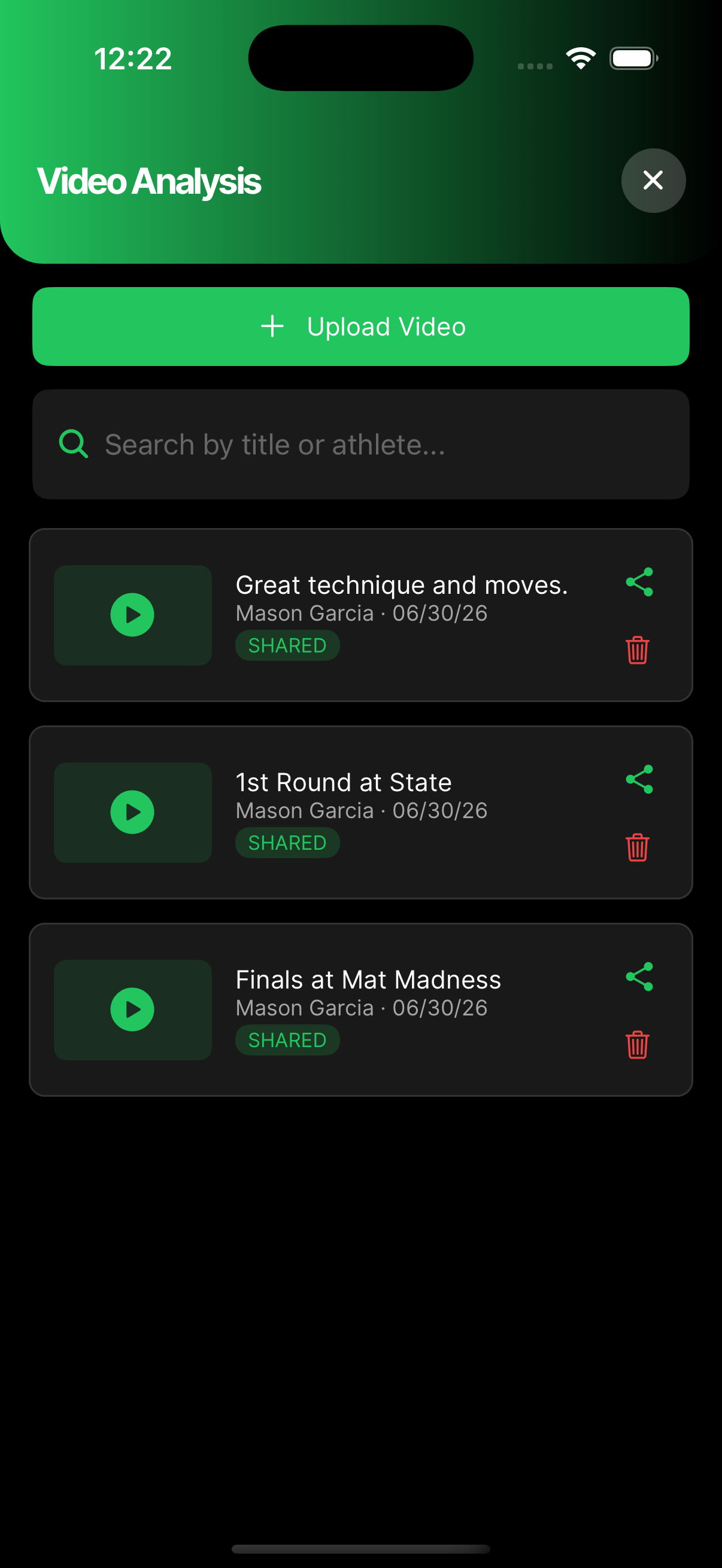 WrestlingT video analysis, match upload and library